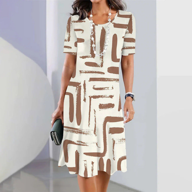 Robe trapèze Femme Imprimé Graphique Manches Courtes