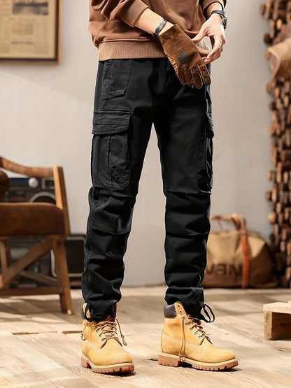Pantalon Cargo Homme Slim avec Poches Nombreuses et Tissu Résistant