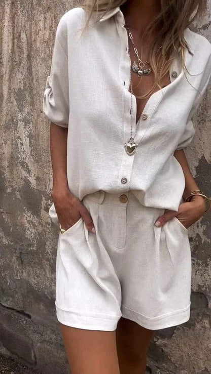 Short Femme Léger Lin Beige Été