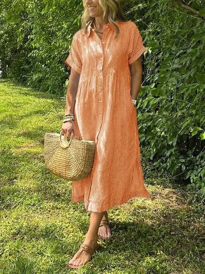 Robe Chemise Femme Coupe Longue Fluide Boutonnage Confort