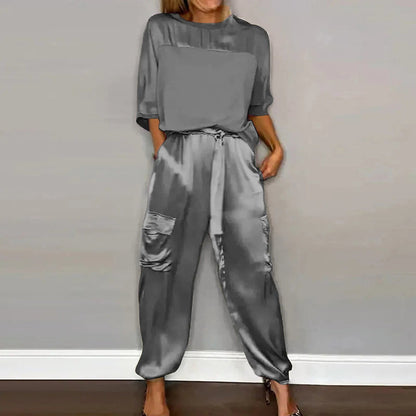 Ensemble 2 Pièces Féminin : Chemisier Décontracté et Pantalon Élégant