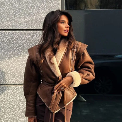 Veste Cuir Teddy Doublée et Brodée