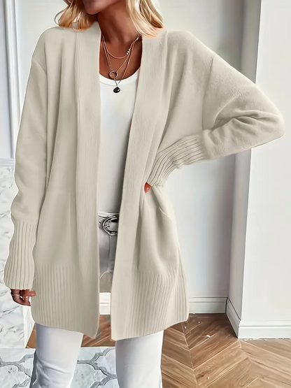 Gilet femme long tricoté beige élégant - PanierRoyale