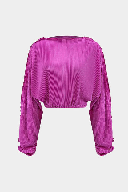 Ensemble Élégant Plissé Crop Top et Pantalon Large