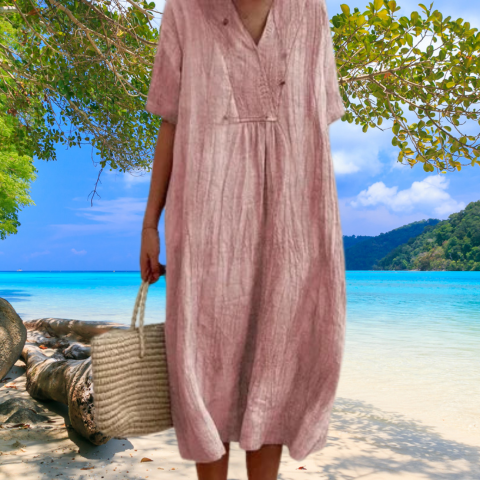 Robe Femme Lin Coton Confortable Taille Midi - PanierRoyale