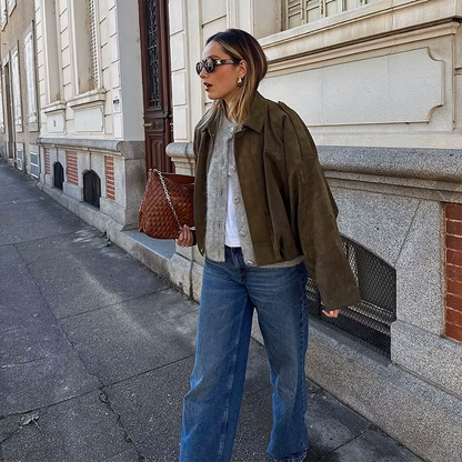 Veste Femme Effet Suédé Coupe Ample Oversize Style Urbain