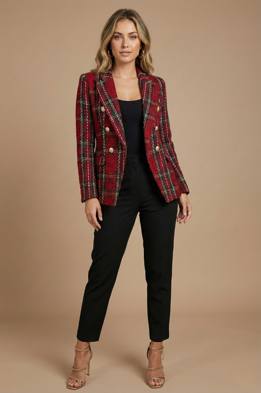 Blazer femme veste en carreaux double boutonnage - BerlinGlamour