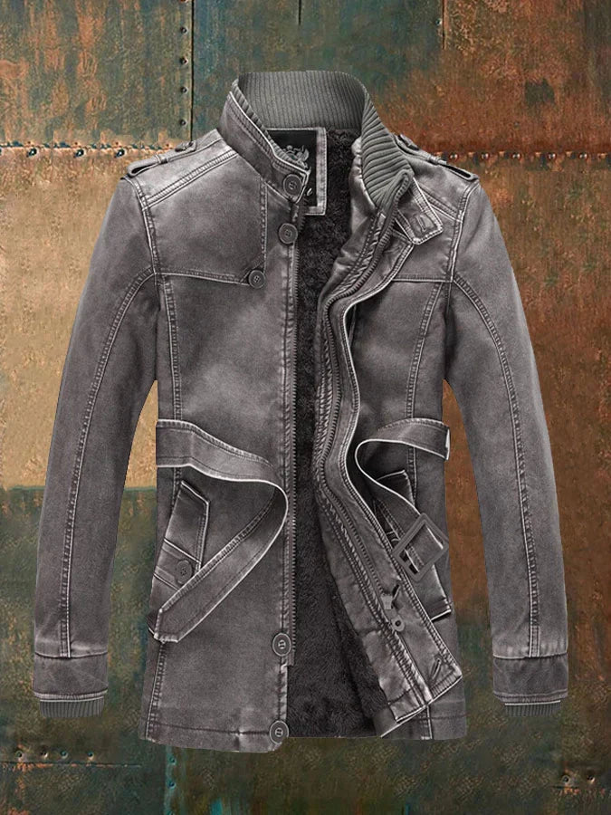 Veste en Cuir Homme Élégant avec Doublure Polaire et Fermeture Éclair - PanierRoyale