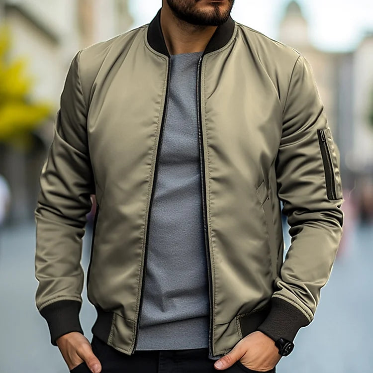 Blouson Homme Sport Cuir Col Montant Casual