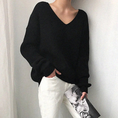 Pull Femme Blanc Col V Décontracté et Confortable