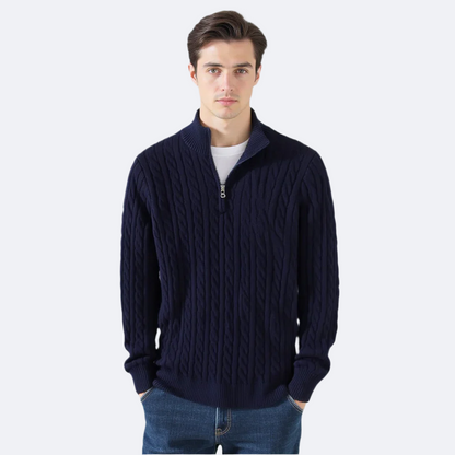 Pull Homme Élégant Col Montant en Laine Mélangée