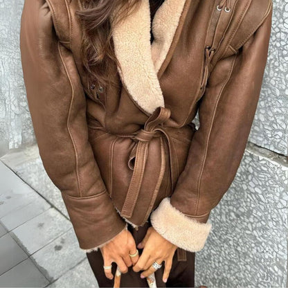 Veste Cuir Teddy Doublée et Brodée