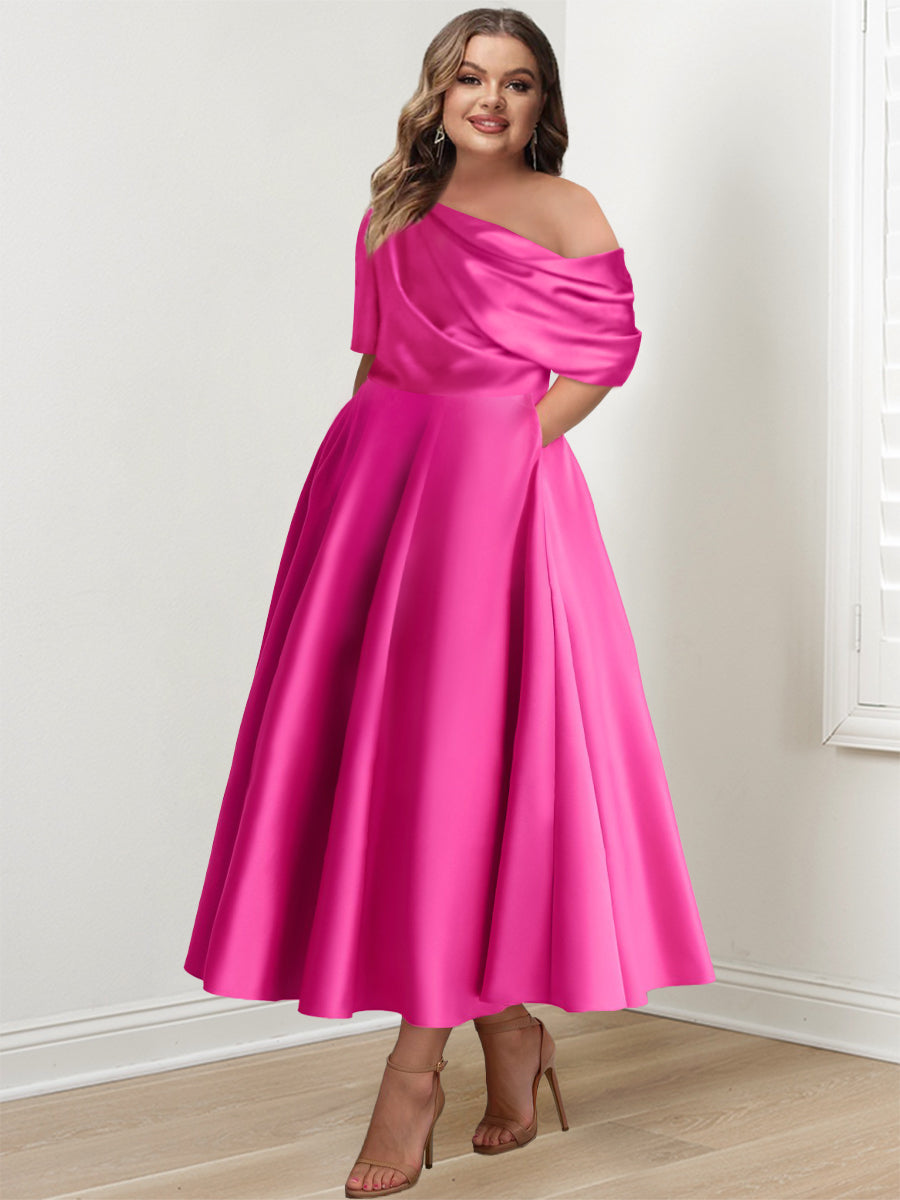 Robe Femme Satin Coupe Aline Épaule Dénudée Volants Longueur Cheville
