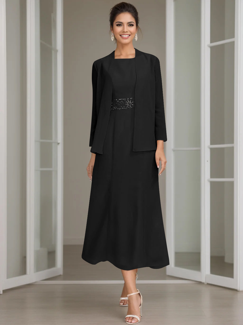 Robe du Soir Élégante Noire pour Femme Taille Midi - PanierRoyale
