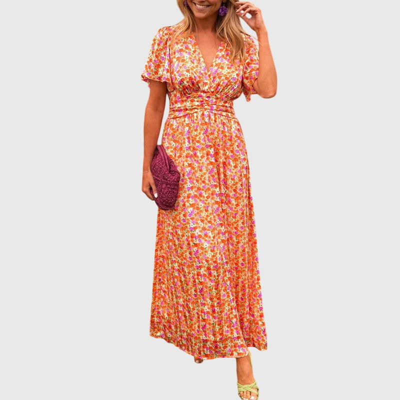 Robe Femme Longue Fleurs Manches Courtes - BerlinGlamour