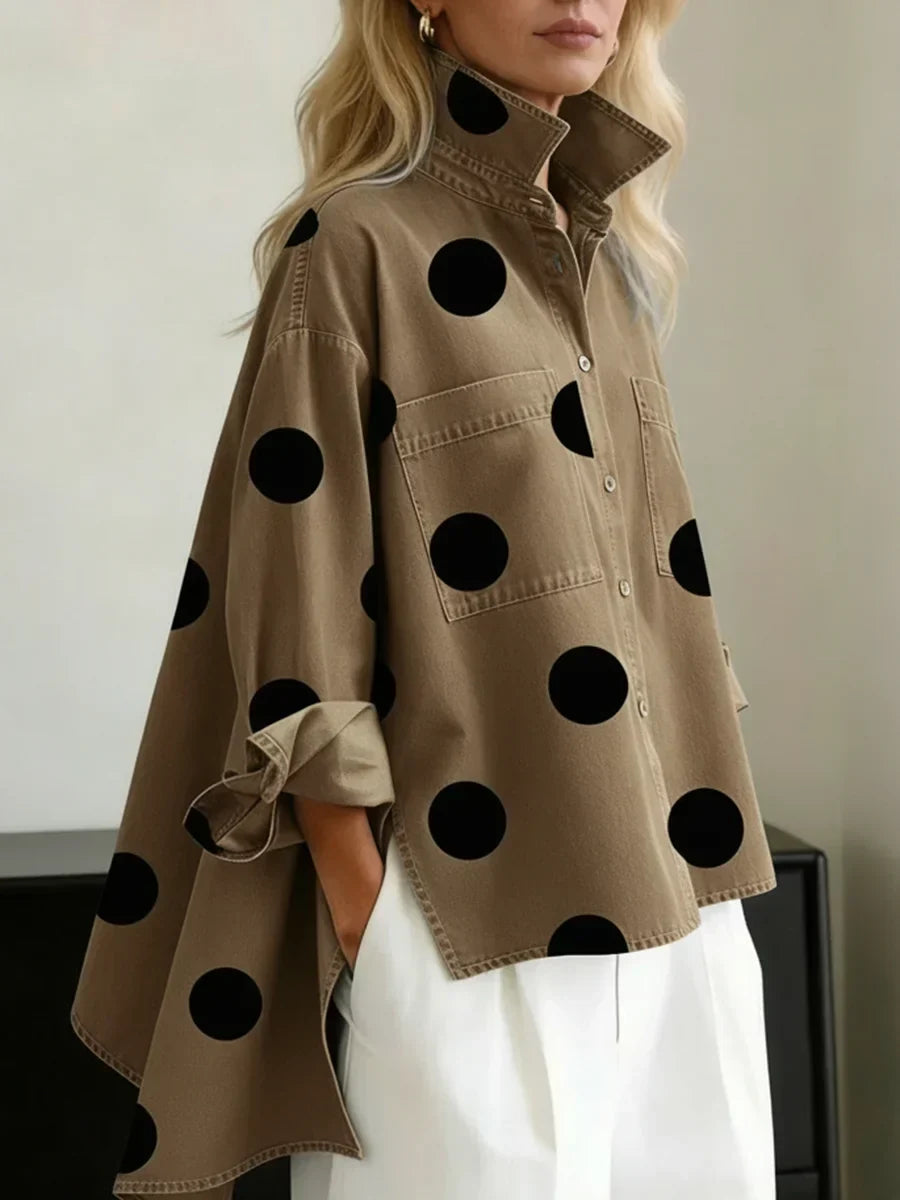 Haut Femme Coton Oversize Col Structuré Manches Longues