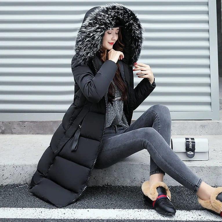 Manteau Femme Capuche Long Manches Étanche et Chaud