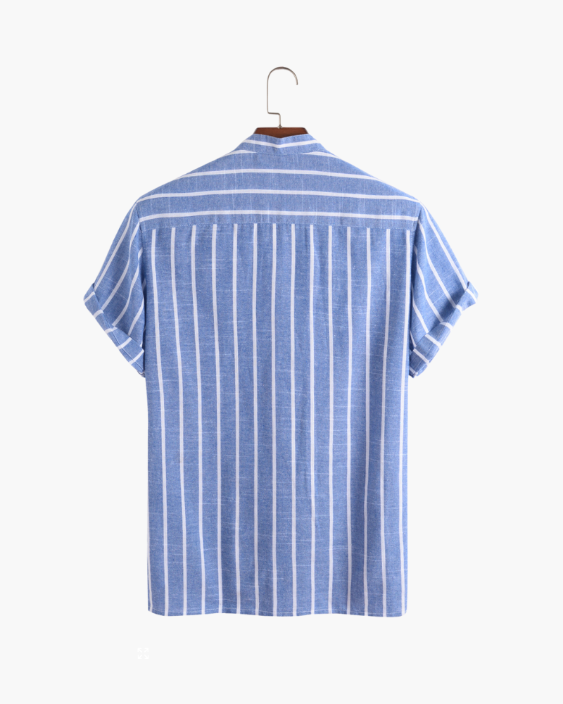 Chemise Homme Lin Coton Rayé Col Montant Été