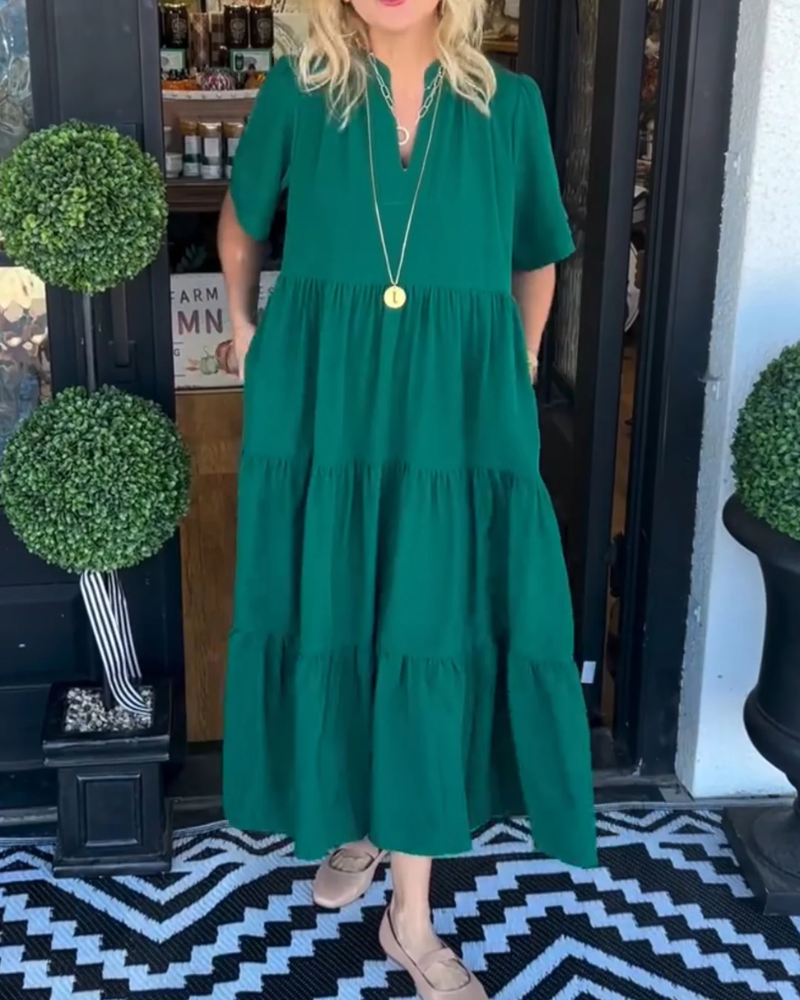 Robe Été Longue Florale pour Femme avec Poches et Col en V - PanierRoyale