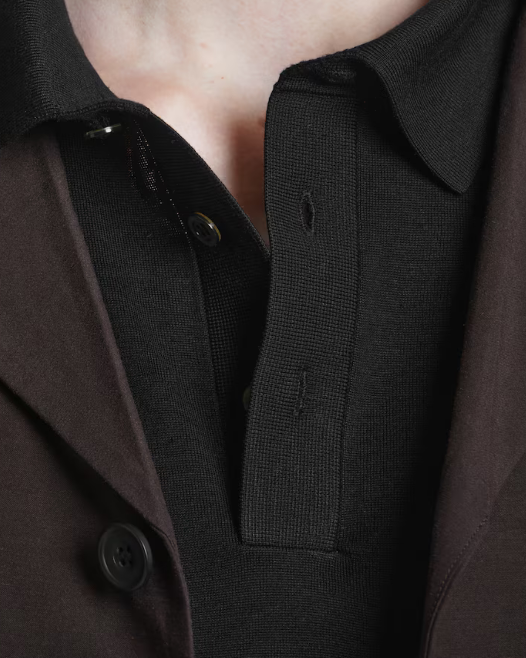 Chemise Polo en Soie Noir Élégant