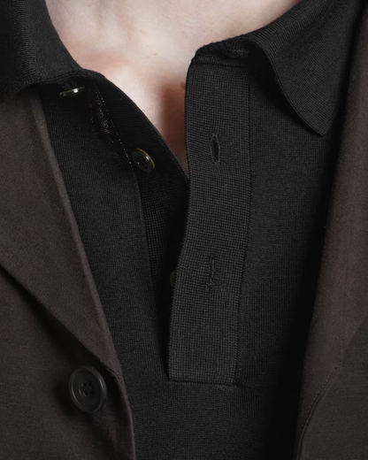 Chemise Polo en Soie Noir Élégant