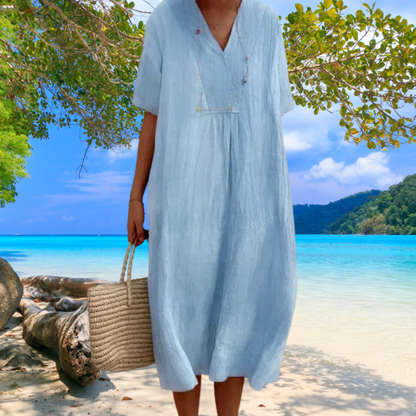 Robe Femme Lin Coton Confortable Taille Midi