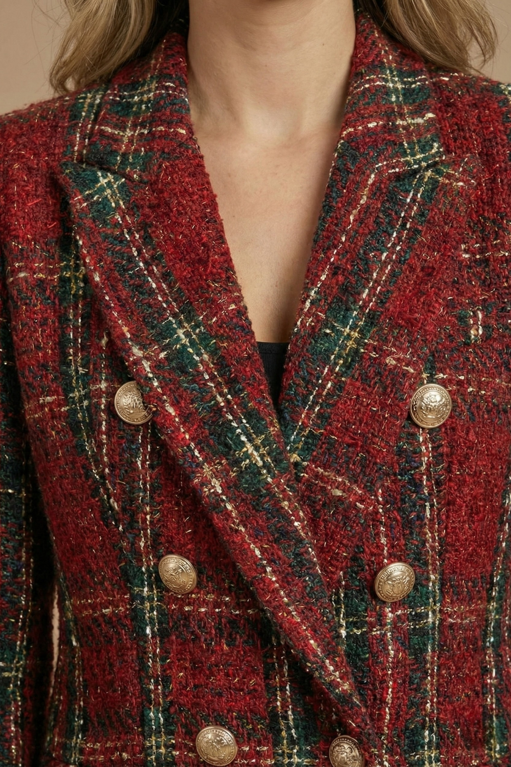 Blazer femme veste en carreaux double boutonnage