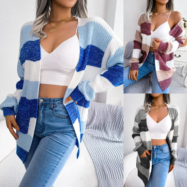 Cardigan Femme Carreaux Manches Bouffantes Mode Hiver - PanierRoyale