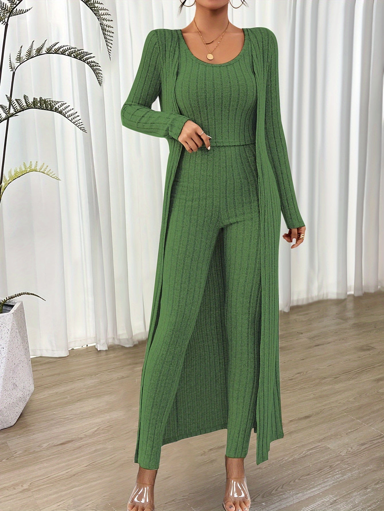 Ensemble Détente Femme 3 Pièces avec Cardigan Doux et Confortable