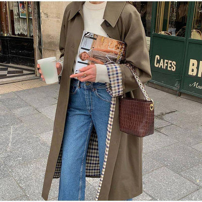 Manteau imperméable femme long hiver avec doublure écossaise