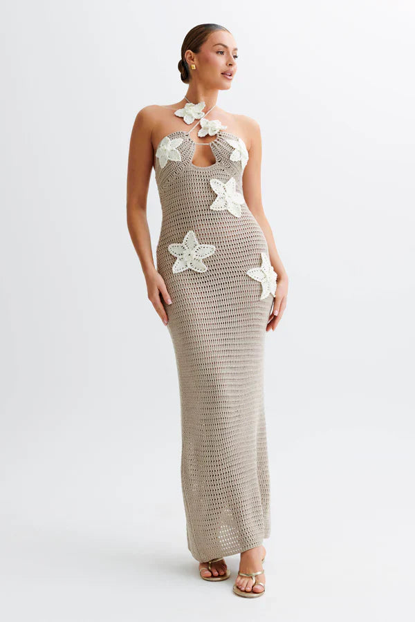 Robe Maxi Femmes à Fleurs avec Col en V