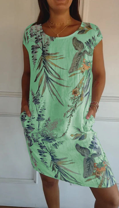 Robe Longue Femelle en Coton Lin Élégante pour Été