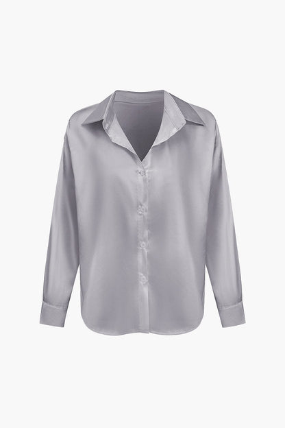 Blouse Élégante en Soie Satinée Longue Manche