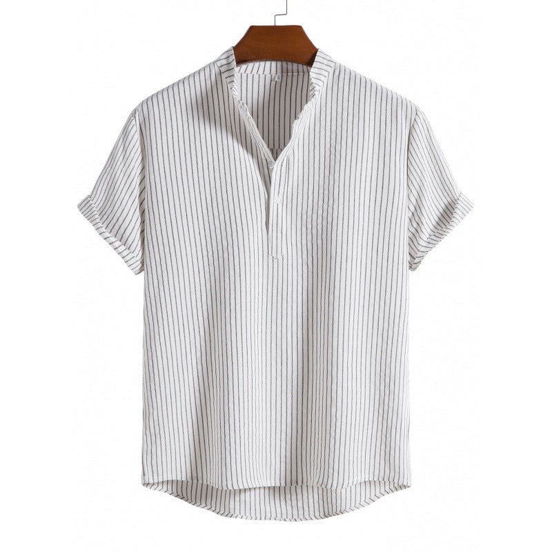 Chemise Homme Été Rayures Col Rond Décontracté