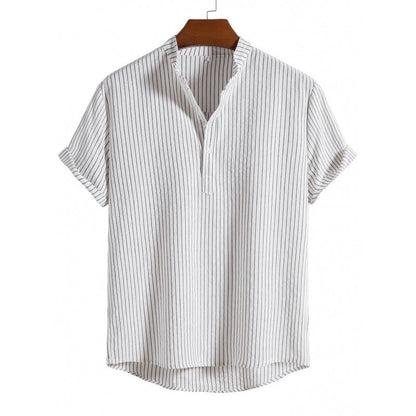 Chemise Homme Été Rayures Col Rond Décontracté