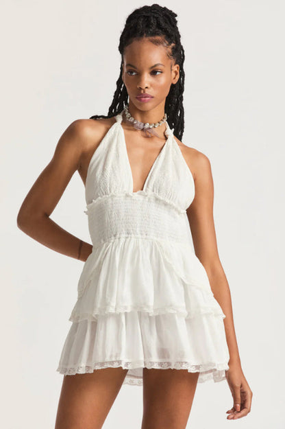 Robe Été Femme Imprimée Floral avec Dentelle et Décolleté