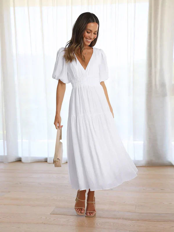 Robe Féminine Élégante aux Manches Bouffantes pour Femme