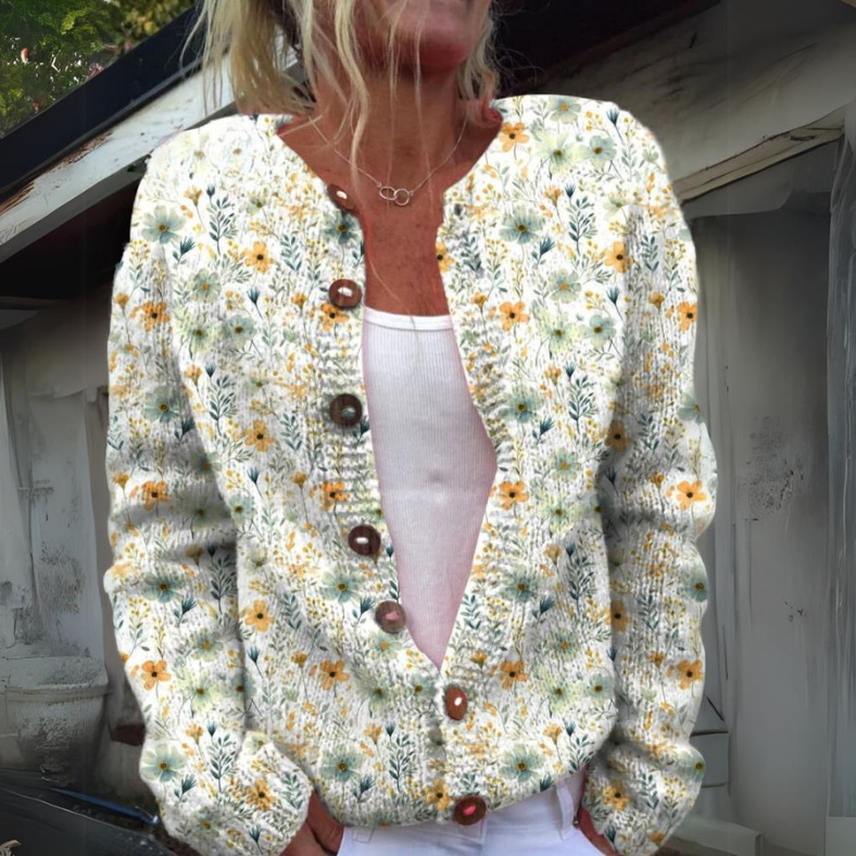 Gilet femme imprimé fleurs manches longues - PanierRoyale