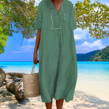Robe Femme Lin Coton Confortable Taille Midi
