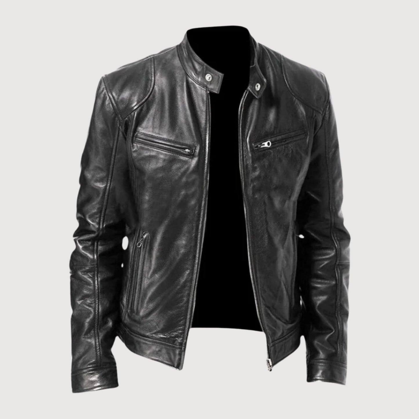 Blouson Moto Homme Cuir Noir Élégant