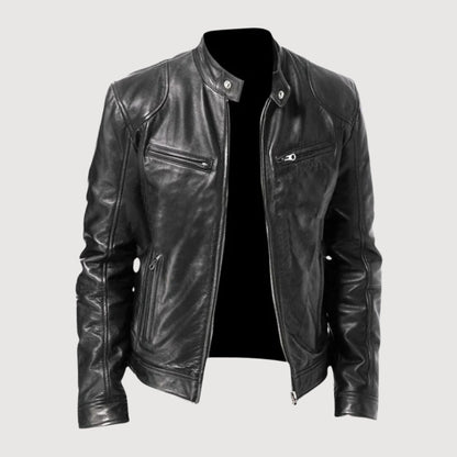 Blouson Moto Homme Cuir Noir Élégant