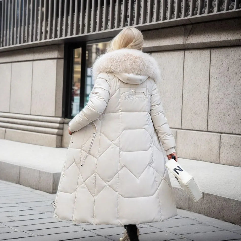 Manteau femme long à kapok avec col montant