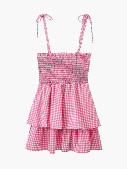 Robe Été Rose Blanche à Carreaux Charmante