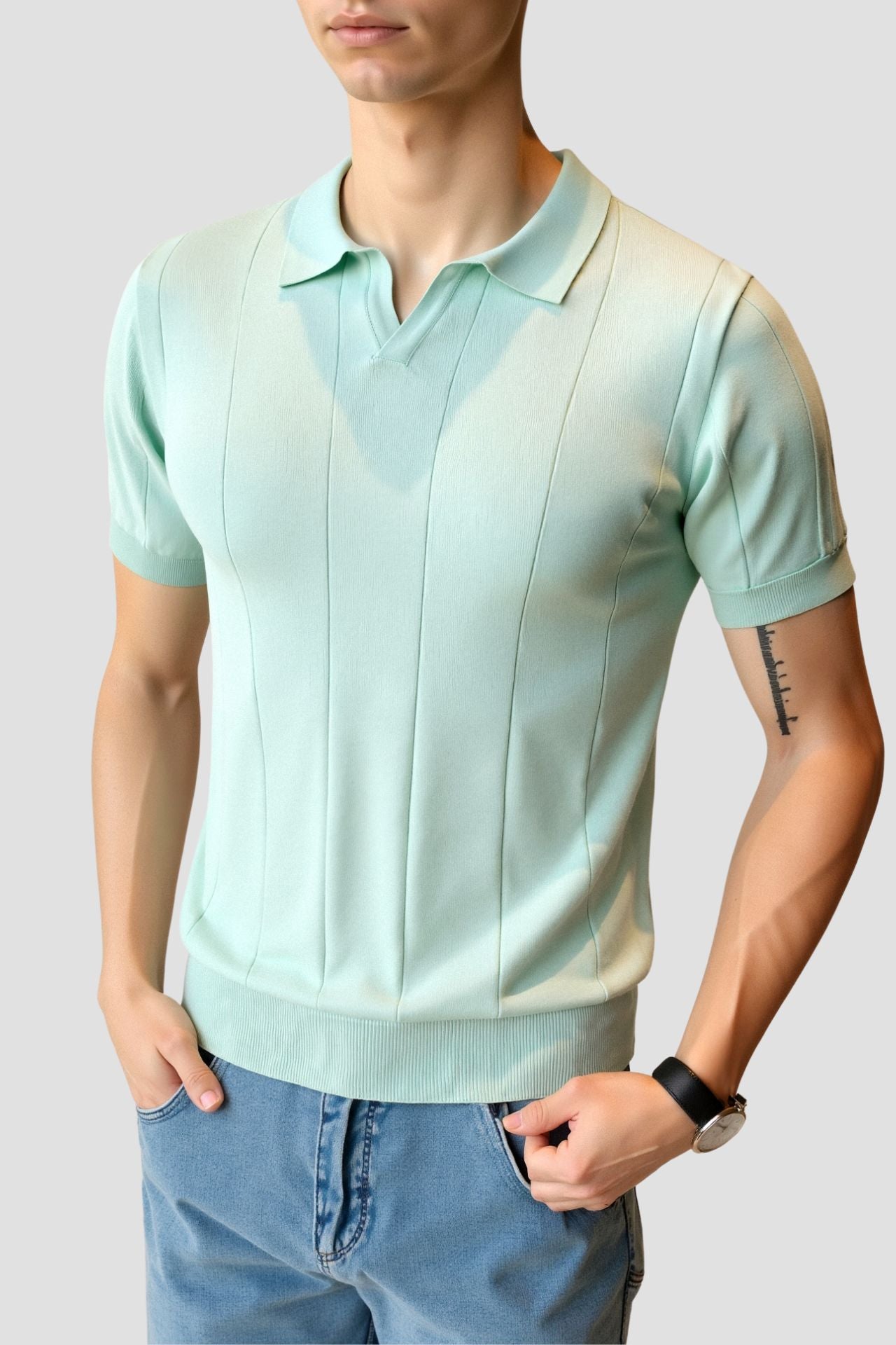 Chemise Polo Retro Vert Menthe