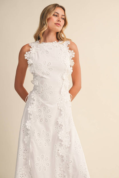 Robe maxi Femme Broderie Fleurie Dentelle Coupe Fluide