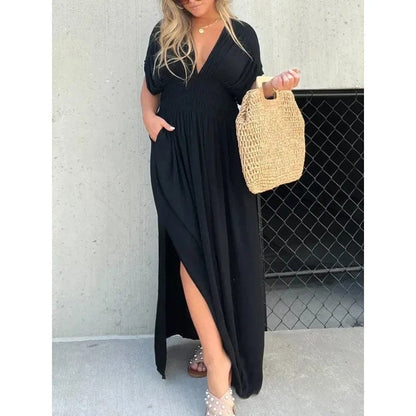 Robe Été Femme Longue Bohème avec Fente et Décolleté en V - BerlinGlamour