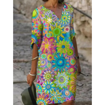 Robe Femme Longue Fleuri Col V Élégante