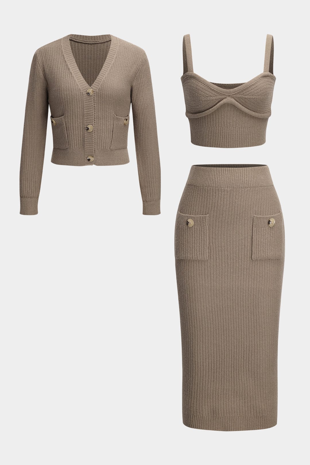 Cardigan Ensemble Femme Élégant avec Top et Jupe Pencil - BerlinGlamour
