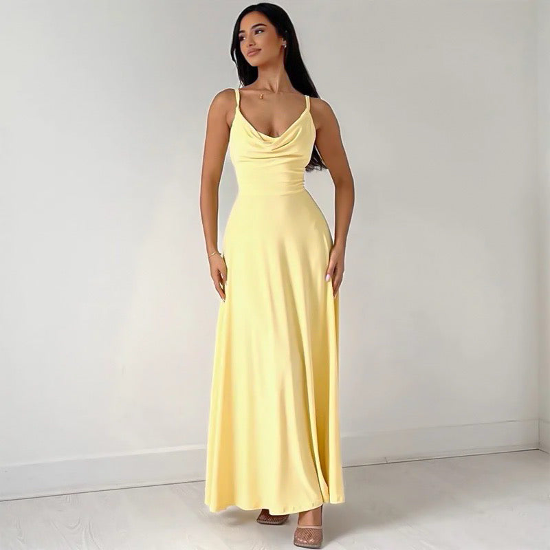 Robe Soirée Longue Élégante sans Manches Décolleté Plongeant