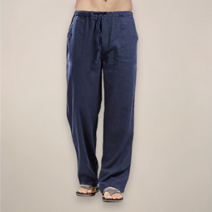 Pantalon Homme Léger Élastique Lin Beige